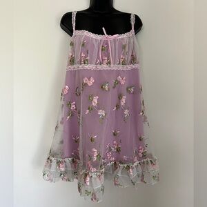 Sugar Thrillz Lavender Floral Embroidered Babydoll Dress